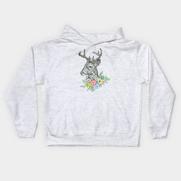 Floral Deer - 1. Kids Hoodie by FanitsaArt